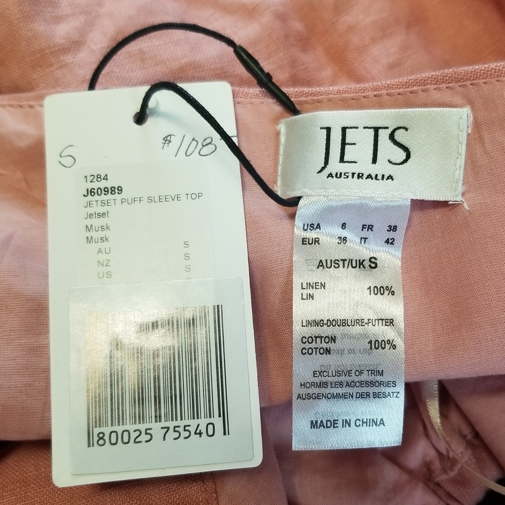 JETS AUSTRALIA NWT Linen Jetset Puff Sleeve Top Musk Small - Picture 4 of 8